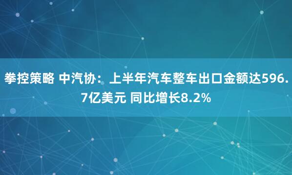 拳控策略 中汽协：上半年汽车整车出口金额达596.7亿美元 同比增长8.2%